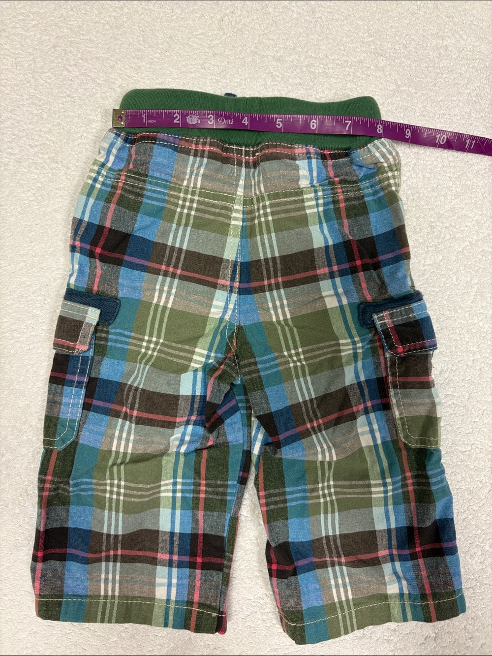 Baby Boden Green Blue Plaid Cargo Pants elastic waist drawstring cargo 12/18m - Picture 4 of 8